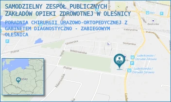PORADNIA CHIRURGII URAZOWO-ORTOPEDYCZNEJ Z GABINETEM DIAGNOSTYCZNO - ZABIEGOWYM - SAMODZIELNY ZESPÓŁ PUBLICZNYCH ZAKŁADÓW OPIEKI ZDROWOTNEJ W OLEŚNICY - UL. LUDWIKOWSKA 10,  OLEŚNICA