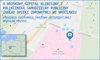 PORADNIA CHIRURGII URAZOWO-ORTOPEDYCZNEJ - 4 WOJSKOWY SZPITAL KLINICZNY Z POLIKLINIKĄ SAMODZIELNY PUBLICZNY ZAKŁAD OPIEKI ZDROWOTNEJ WE WROCŁAWIU - UL. RUDOLFA WEIGLA 5,  WROCŁAW-KRZYKI