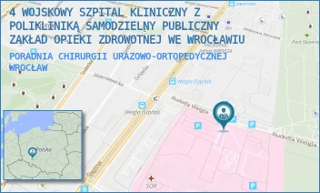 PORADNIA CHIRURGII URAZOWO-ORTOPEDYCZNEJ - 4 WOJSKOWY SZPITAL KLINICZNY Z POLIKLINIKĄ SAMODZIELNY PUBLICZNY ZAKŁAD OPIEKI ZDROWOTNEJ WE WROCŁAWIU - UL. RUDOLFA WEIGLA 5,  WROCŁAW