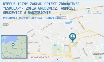PORADNIA PRELUKSACYJNA - NIEPUBLICZNY ZAKŁAD OPIEKI ZDROWOTNEJ "ESKULAP"- ZOFIA GRUDEWICZ, ANDRZEJ GRUDEWICZ W RADZIEJOWIE - DOLNA 22,  RADZIEJÓW