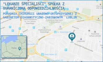 PORADNIA CHIRURGII URAZOWO-ORTOPEDYCZNEJ Z GABINETEM DIAGNOSTYCZNO-ZABIEGOWYM - "LEKARZE SPECJALIŚCI" SPÓŁKA Z OGRANICZONĄ ODPOWIEDZIALNOŚCIĄ - WALLENRODA 15,  LUBLIN
