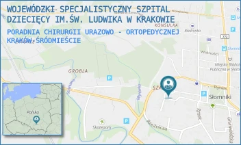 PORADNIA CHIRURGII URAZOWO - ORTOPEDYCZNEJ - WOJEWÓDZKI SPECJALISTYCZNY SZPITAL DZIECIĘCY IM.ŚW. LUDWIKA W KRAKOWIE - UL. STRZELECKA 2 - 2A,  KRAKÓW-ŚRÓDMIEŚCIE