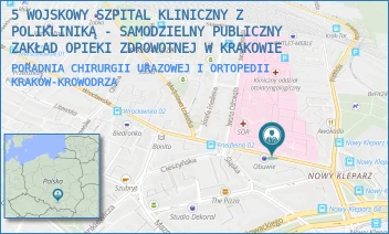 PORADNIA CHIRURGII URAZOWEJ I ORTOPEDII - 5 WOJSKOWY SZPITAL KLINICZNY Z POLIKLINIKĄ - SAMODZIELNY PUBLICZNY ZAKŁAD OPIEKI ZDROWOTNEJ W KRAKOWIE - UL. WROCŁAWSKA 1-3,  KRAKÓW-KROWODRZA