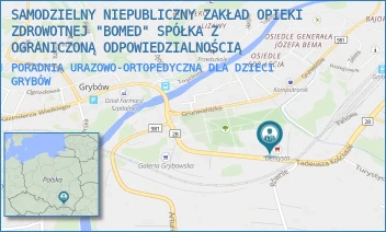 PORADNIA URAZOWO-ORTOPEDYCZNA DLA DZIECI - SAMODZIELNY NIEPUBLICZNY ZAKŁAD OPIEKI ZDROWOTNEJ "BOMED" SPÓŁKA Z OGRANICZONĄ ODPOWIEDZIALNOŚCIĄ - KOŚCIUSZKI 17,  GRYBÓW