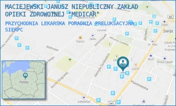 PRZYCHODNIA LEKARSKA PORADNIA PRELUKSACYJNA - MACIEJEWSKI JANUSZ NIEPUBLICZNY ZAKŁAD OPIEKI ZDROWOTNEJ 'MEDICAR' - UL. GROTA ROWECKIEGO 2A,  SIERPC