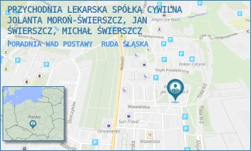 PORADNIA WAD POSTAWY - PRZYCHODNIA LEKARSKA SPÓŁKA CYWILNA JOLANTA MOROŃ-ŚWIERSZCZ, JAN ŚWIERSZCZ, MICHAŁ ŚWIERSZCZ - UL. WAWELSKA 7,  RUDA ŚLĄSKA