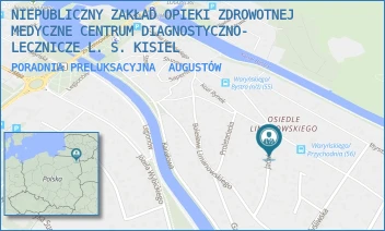 PORADNIA PRELUKSACYJNA - NIEPUBLICZNY ZAKŁAD OPIEKI ZDROWOTNEJ MEDYCZNE CENTRUM DIAGNOSTYCZNO- LECZNICZE L. S. KISIEL - JAĆWIESKA 18,  AUGUSTÓW