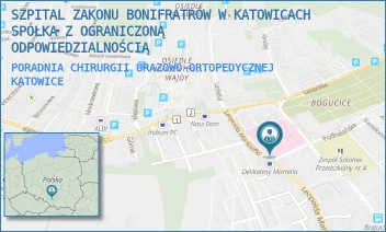 PORADNIA CHIRURGII URAZOWO-ORTOPEDYCZNEJ - SZPITAL ZAKONU BONIFRATRÓW W KATOWICACH SPÓŁKA Z OGRANICZONĄ ODPOWIEDZIALNOŚCIĄ - L.MARKIEFKI  87,  KATOWICE