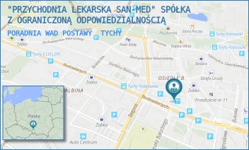 PORADNIA WAD POSTAWY - "PRZYCHODNIA LEKARSKA SAN-MED" SPÓŁKA Z OGRANICZONĄ ODPOWIEDZIALNOŚCIĄ - UL. BIBLIOTECZNA 17,  TYCHY