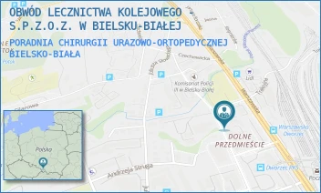 PORADNIA CHIRURGII URAZOWO-ORTOPEDYCZNEJ - OBWÓD LECZNICTWA KOLEJOWEGO - S.P.Z.O.Z. W BIELSKU-BIAŁEJ - UL. ROMUALDA TRAUGUTTA 12,  BIELSKO-BIAŁA