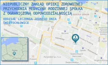 ODDZIAŁ LECZENIA JEDNEGO DNIA - NIEPUBLICZNY ZAKŁAD OPIEKI ZDROWOTNEJ PRZYCHODNIA MEDYCYNY RODZINNEJ SPÓŁKA Z OGRANICZONĄ ODPOWIEDZIALNOŚCIĄ - UL. KATOWICKA 11,  ŚWIĘTOCHŁOWICE